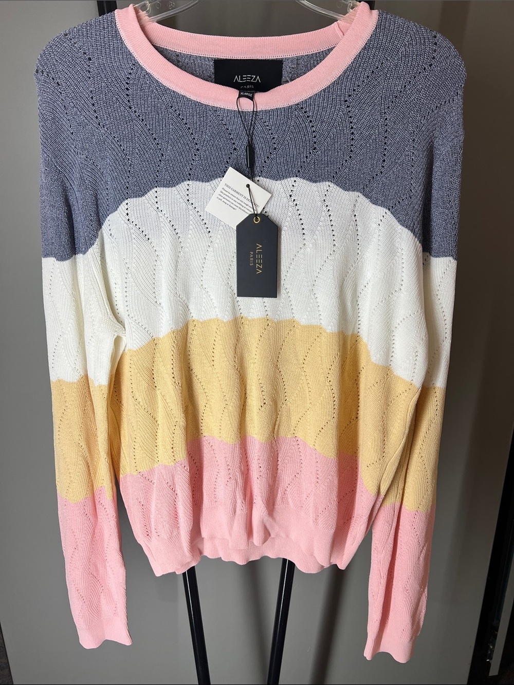 Aleeza Multicolor Striped Crewneck Sweater - Pink/Gray/White/Cream/Yellow